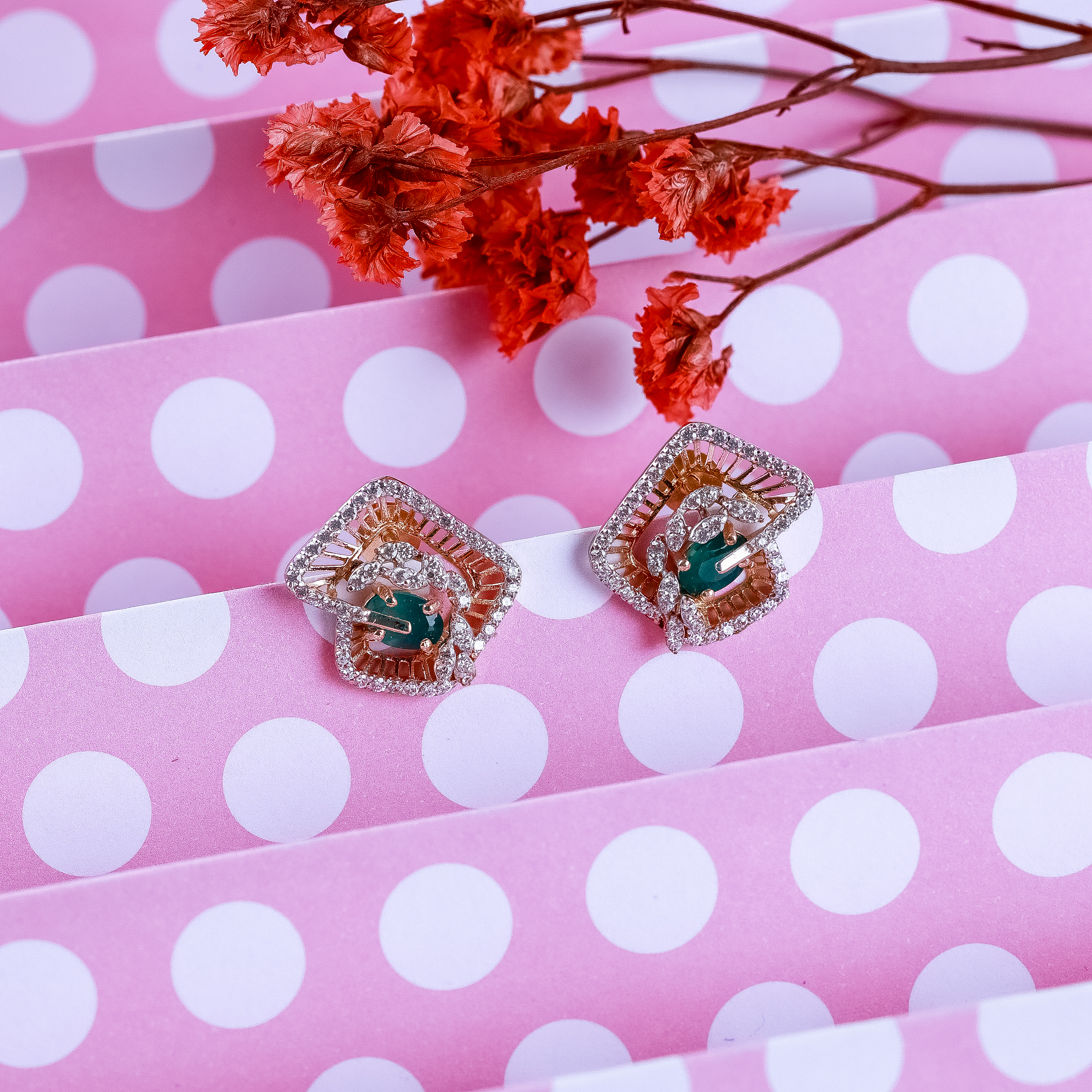 Rose Gold Stone Earrings